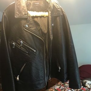 Faux leather  moto jacket with silver zippers!
